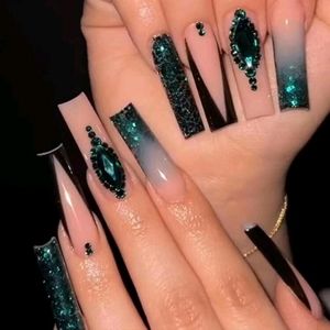 Nails 24 Pieces Set Long Coffin Shaped Black Nails Tips
